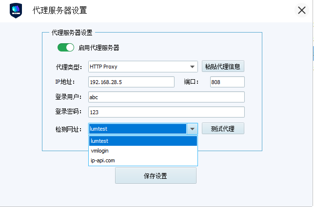 VMLogin 官方代理配置界面